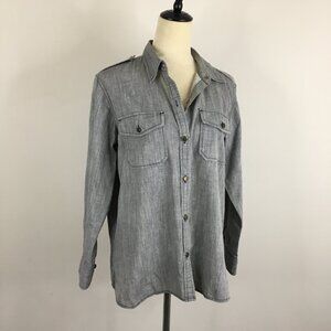 CURRENT ELLIOTT Flap Pockets Gray Long Sleeve Chambray Button Shirt